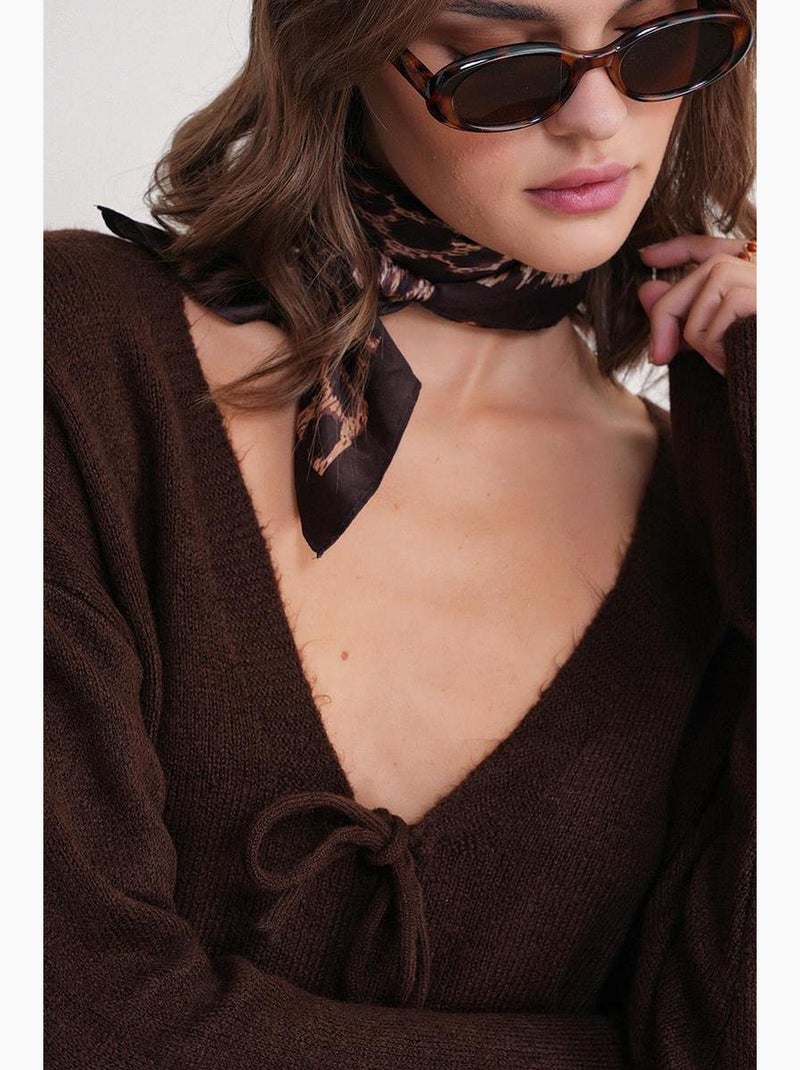 Maglione in maglia con dettaglio a fiocco, ruches e scollo a v mixray Marrone scuro - Kiabi