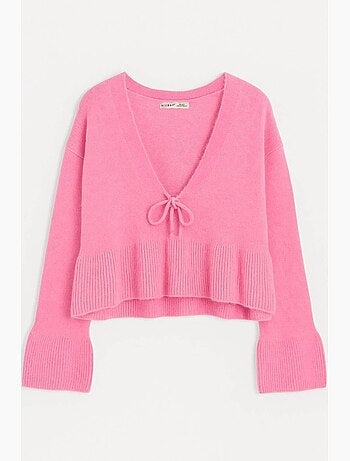 Maglione in maglia con dettaglio a fiocco, ruches e scollo a v mixray