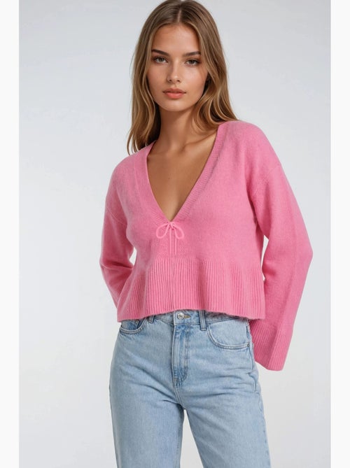 Maglione in maglia con dettaglio a fiocco, ruches e scollo a v mixray - Kiabi