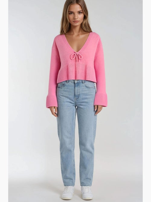 Maglione in maglia con dettaglio a fiocco, ruches e scollo a v mixray - Kiabi