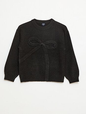 Maglione in maglia con fiocco in maglia a trecce sul davanti