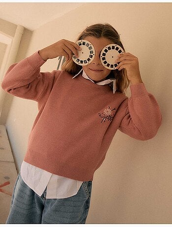 Maglione in maglia con fiori ricamati