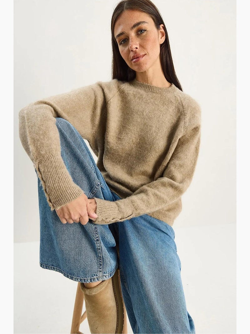 Maglione in maglia con girocollo e bottoni lucci Cammello - Kiabi