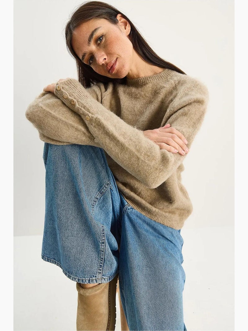 Maglione in maglia con girocollo e bottoni lucci Cammello - Kiabi