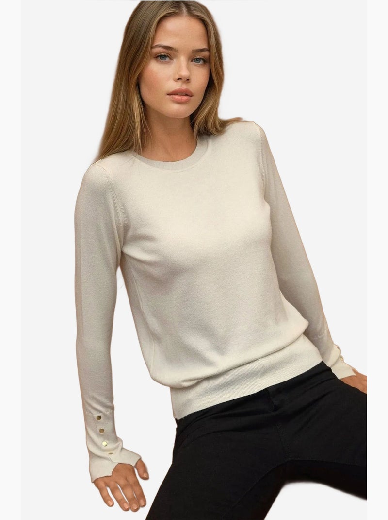 Maglione in maglia con girocollo e dettagli con bottoni hiccup Crema - Kiabi