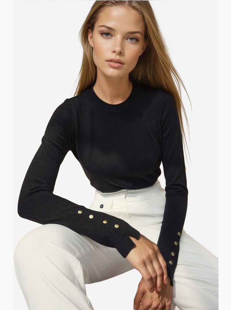 Maglione in maglia con girocollo e dettagli con bottoni hiccup Nero - Kiabi