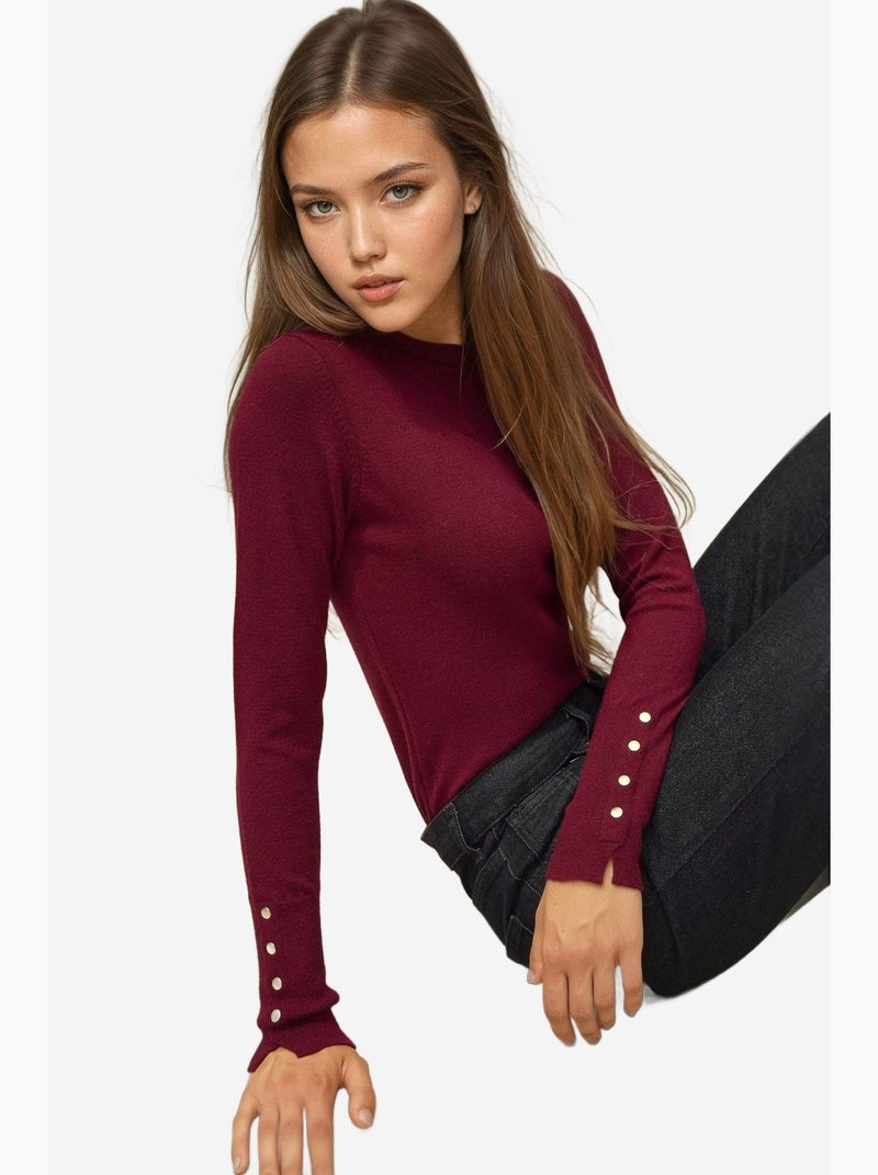 Maglione in maglia con girocollo e dettagli con bottoni hiccup Rosso bordeaux - Kiabi
