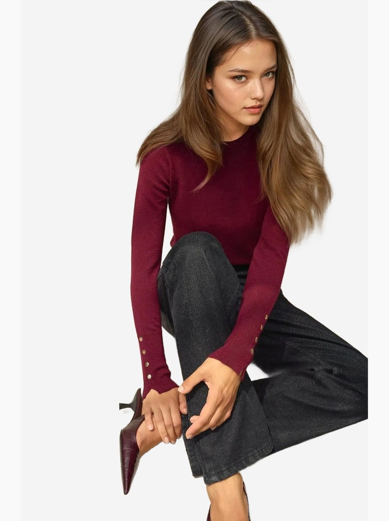 Maglione in maglia con girocollo e dettagli con bottoni hiccup Rosso bordeaux - Kiabi