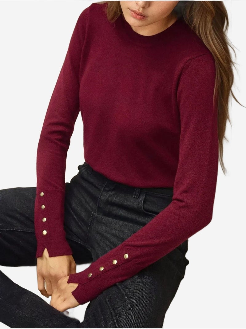 Maglione in maglia con girocollo e dettagli con bottoni hiccup Rosso bordeaux - Kiabi