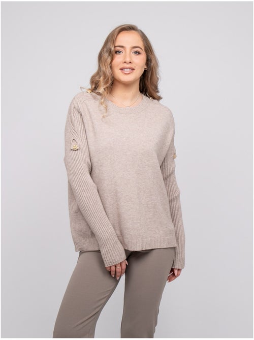Maglione in maglia con maniche a coste e bottoni dorati kandyce - Kiabi Maglione in maglia con maniche a coste e bottoni dorati kandyce - Kiabi