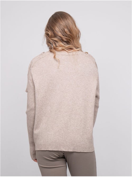 Maglione in maglia con maniche a coste e bottoni dorati kandyce - Kiabi Maglione in maglia con maniche a coste e bottoni dorati kandyce - Kiabi