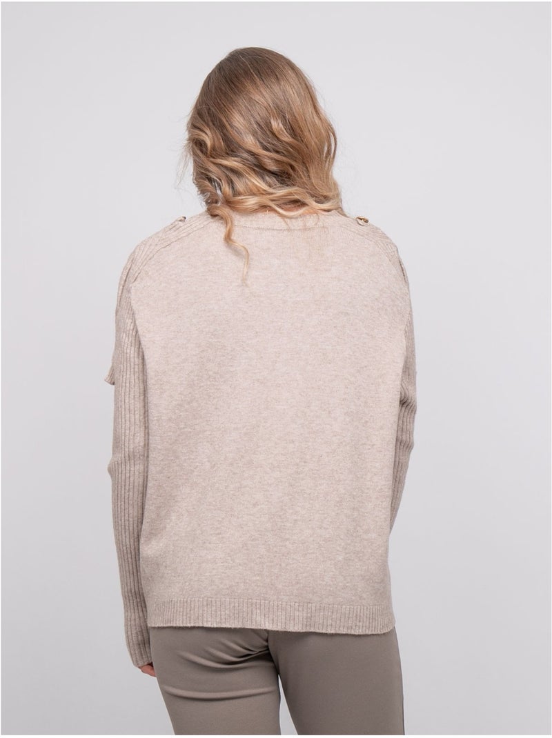 Maglione in maglia con maniche a coste e bottoni dorati kandyce Beige - Kiabi