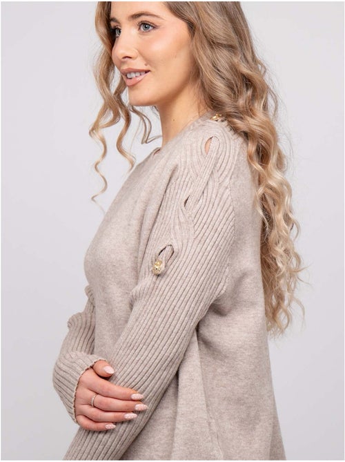 Maglione in maglia con maniche a coste e bottoni dorati kandyce - Kiabi Maglione in maglia con maniche a coste e bottoni dorati kandyce - Kiabi