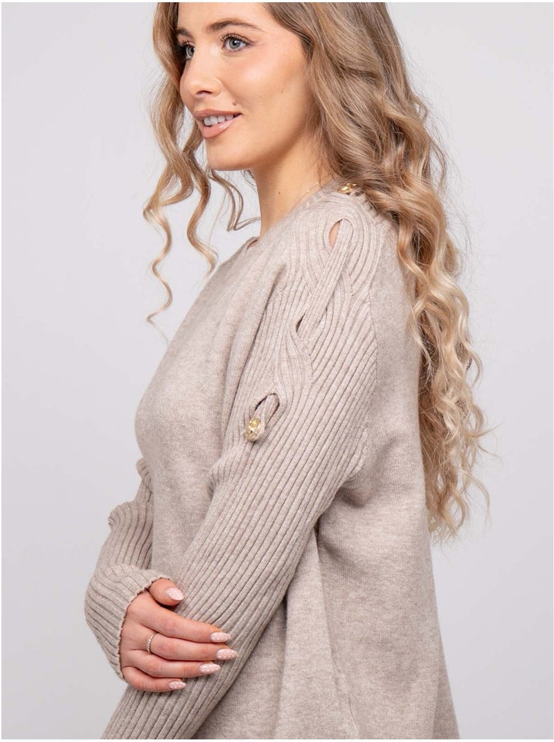 Maglione in maglia con maniche a coste e bottoni dorati kandyce Beige - Kiabi