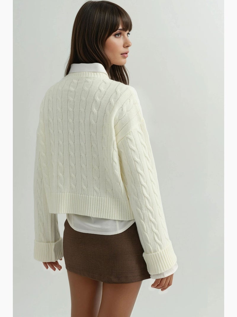 Maglione in maglia con motivo a treccia e ricamo hiccup Sabbia - Kiabi