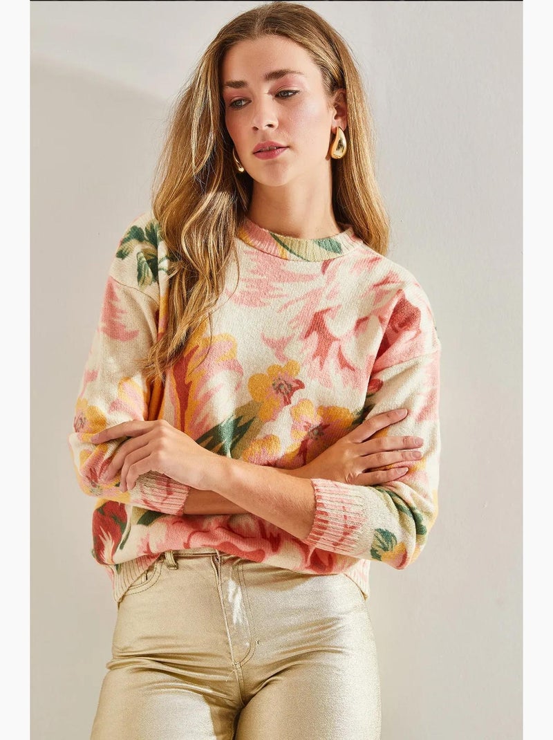 Maglione in maglia con motivo e girocollo lucci Crema - Kiabi