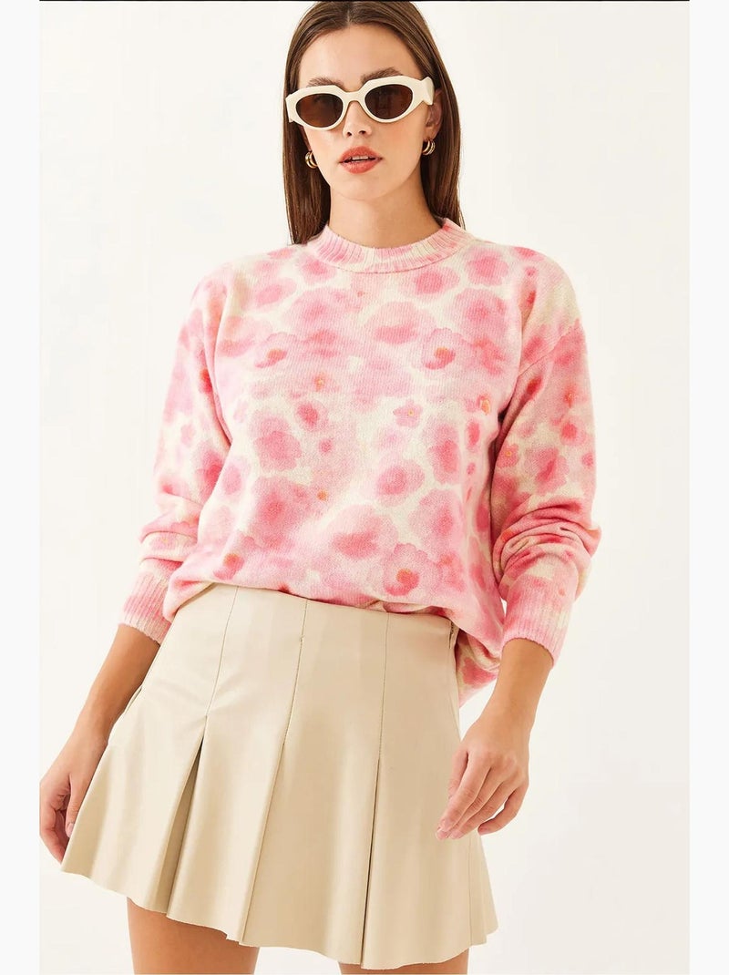 Maglione in maglia con motivo e girocollo lucci Rosa - Kiabi