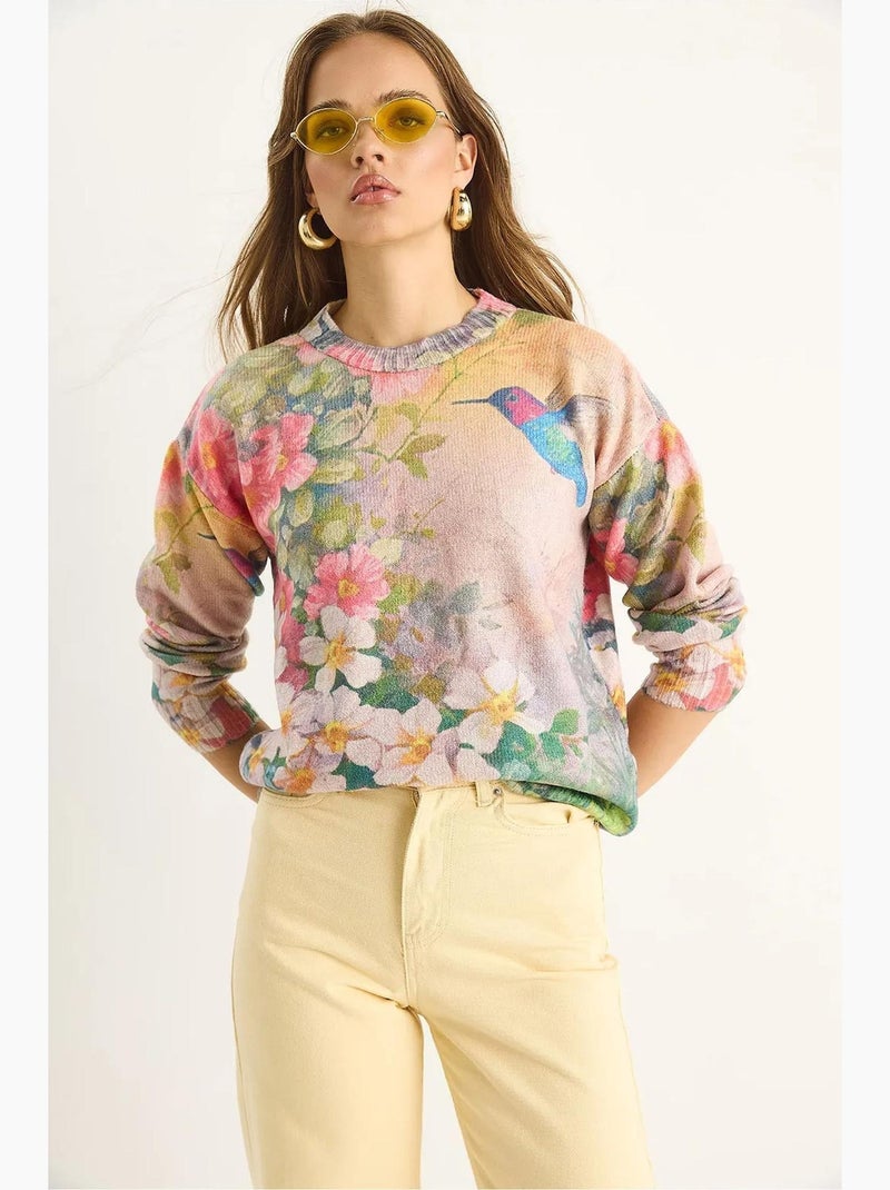 Maglione in maglia con motivo e girocollo lucci Rosa/Verde - Kiabi