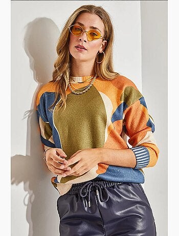 Maglione in maglia con motivo e girocollo lucci