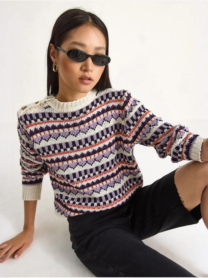 Maglione in maglia con motivo etnico lucci Avorio - Kiabi