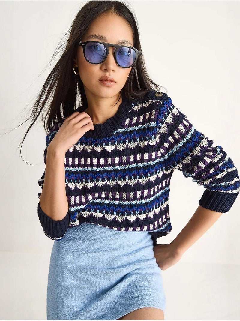 Maglione in maglia con motivo etnico lucci Blu marino - Kiabi