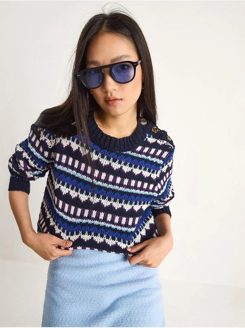 Maglione in maglia con motivo etnico lucci Blu marino - Kiabi