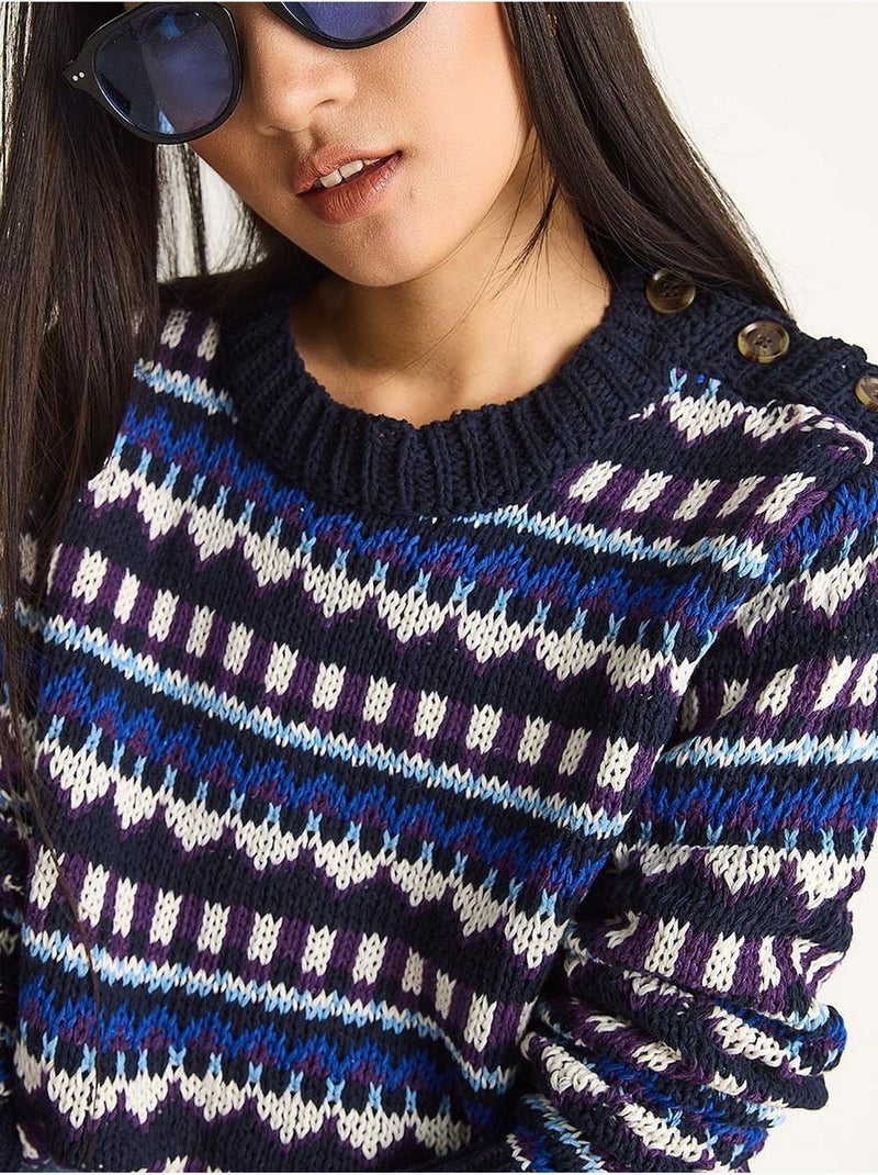 Maglione in maglia con motivo etnico lucci Blu marino - Kiabi