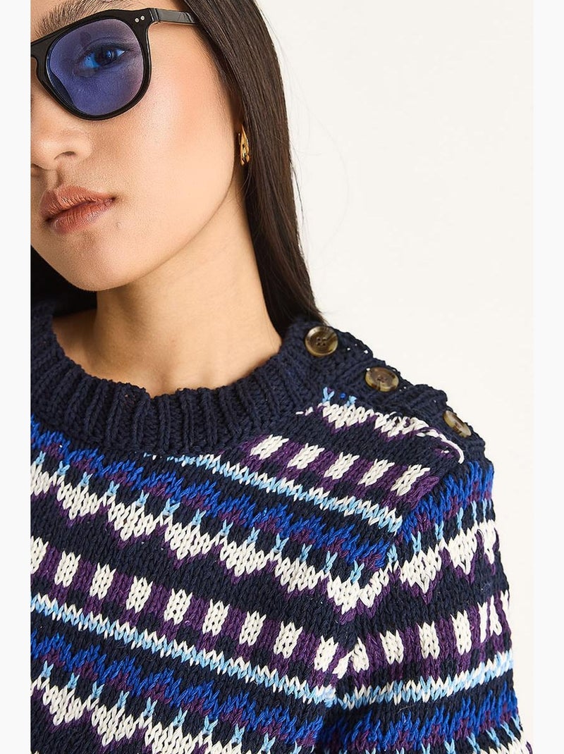 Maglione in maglia con motivo etnico lucci Blu marino - Kiabi
