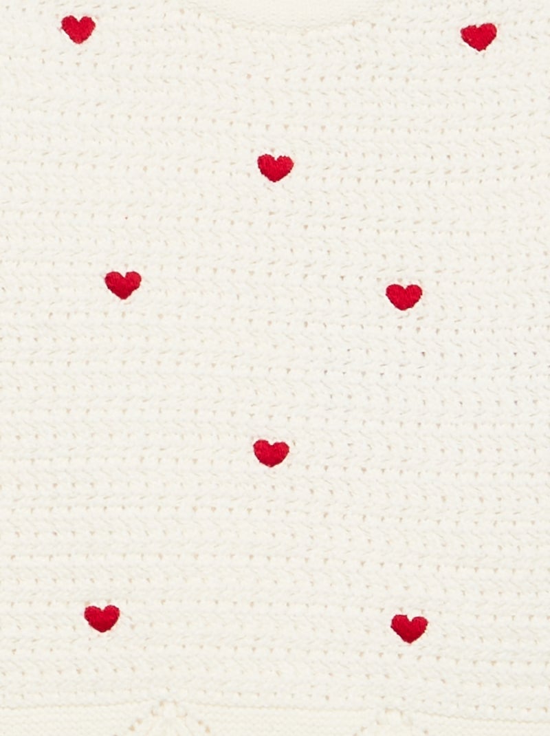 Maglione in maglia con ricami a \'cuori\' Bianco - Kiabi