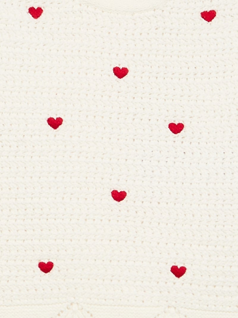 Maglione in maglia con ricami a 'cuori' Bianco - Kiabi
