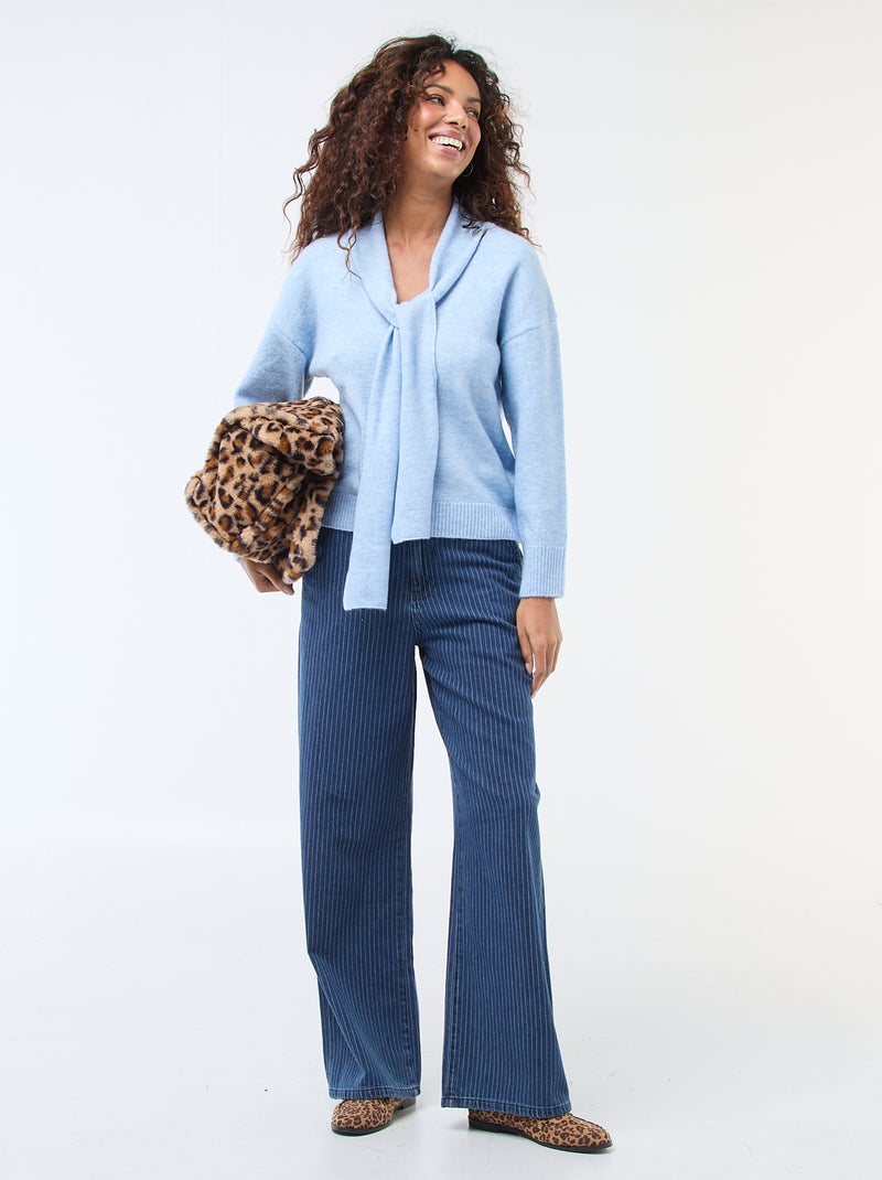 Maglione in maglia con sciarpa a punto grosso Blu - Kiabi