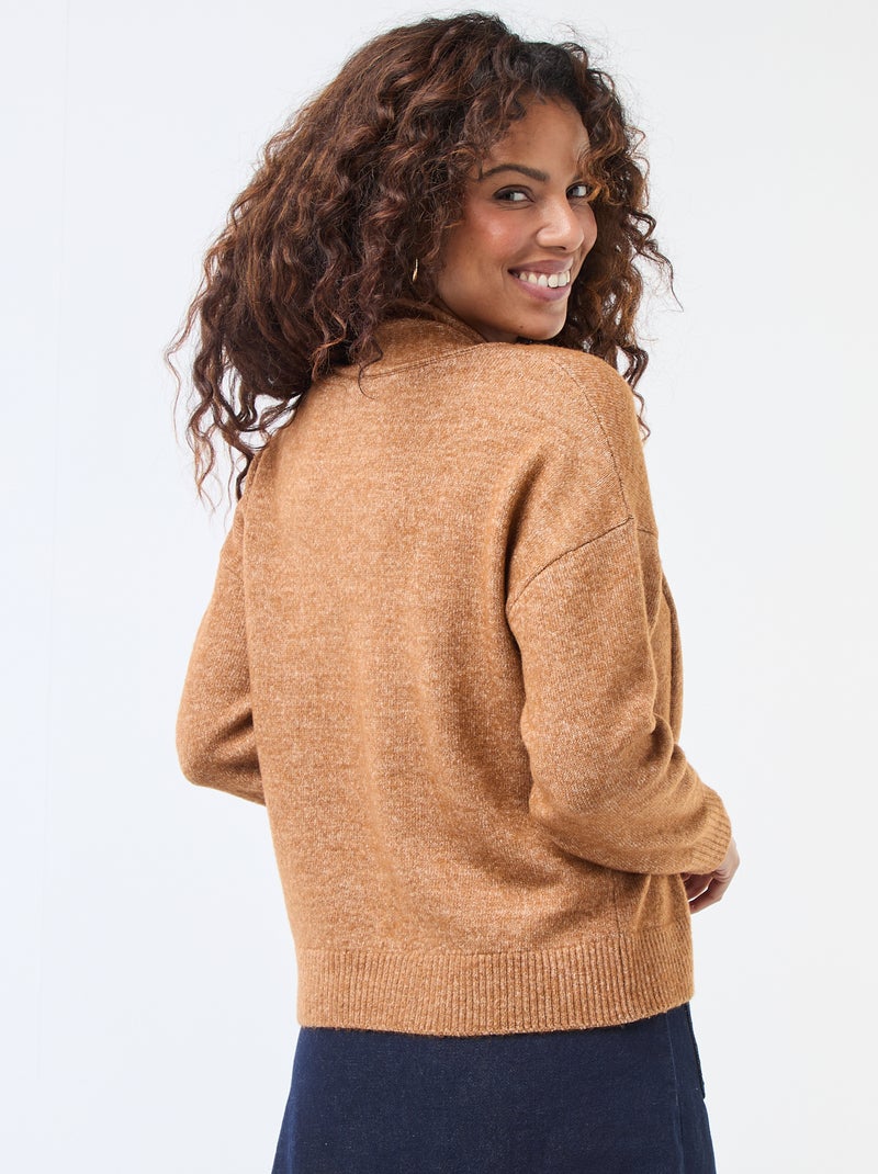 Maglione in maglia con sciarpa a punto grosso Marrone - Kiabi