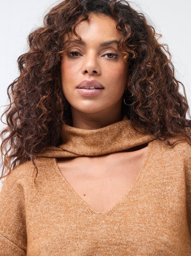 Maglione in maglia con sciarpa a punto grosso Marrone - Kiabi