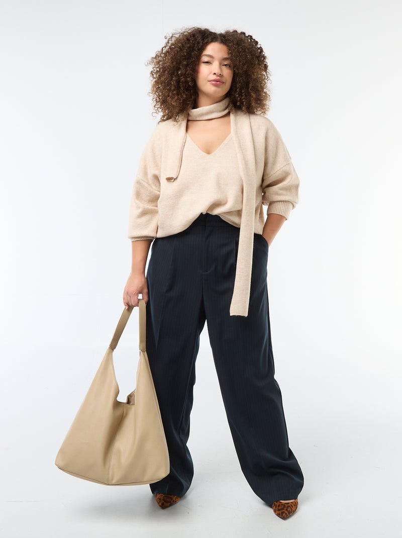 Maglione in maglia con sciarpa integrata Beige - Kiabi