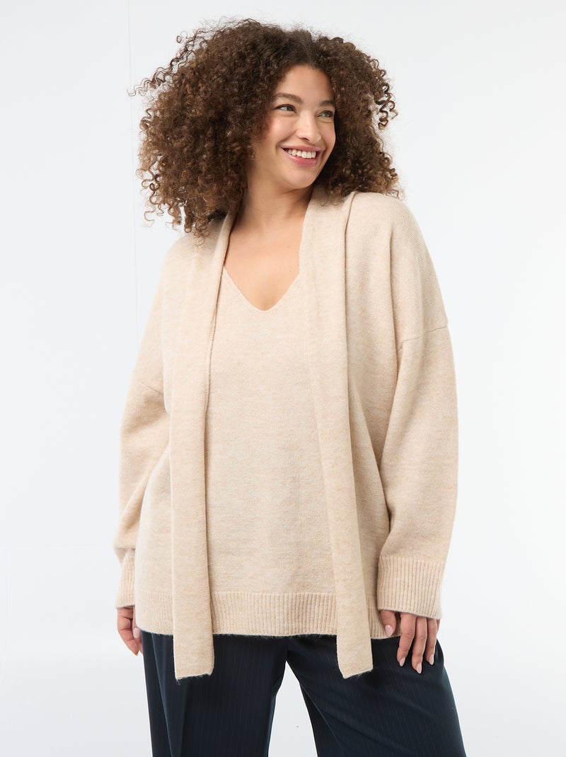 Maglione in maglia con sciarpa integrata Beige - Kiabi
