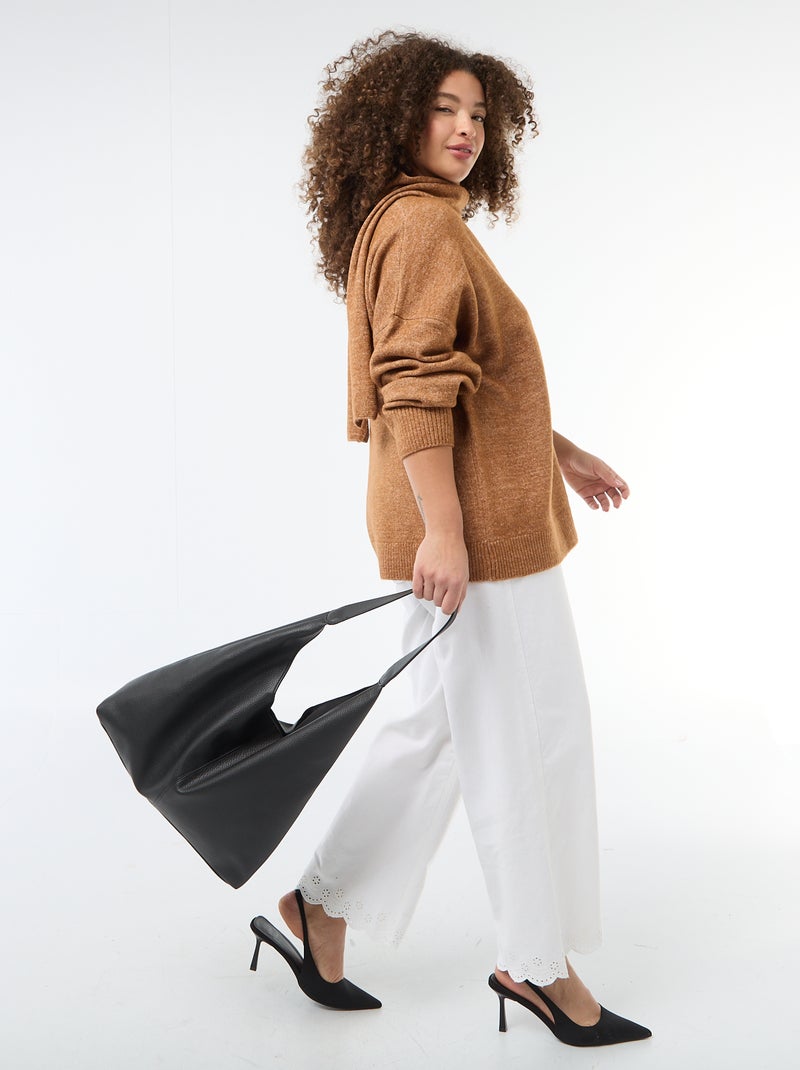 Maglione in maglia con sciarpa integrata Marrone - Kiabi