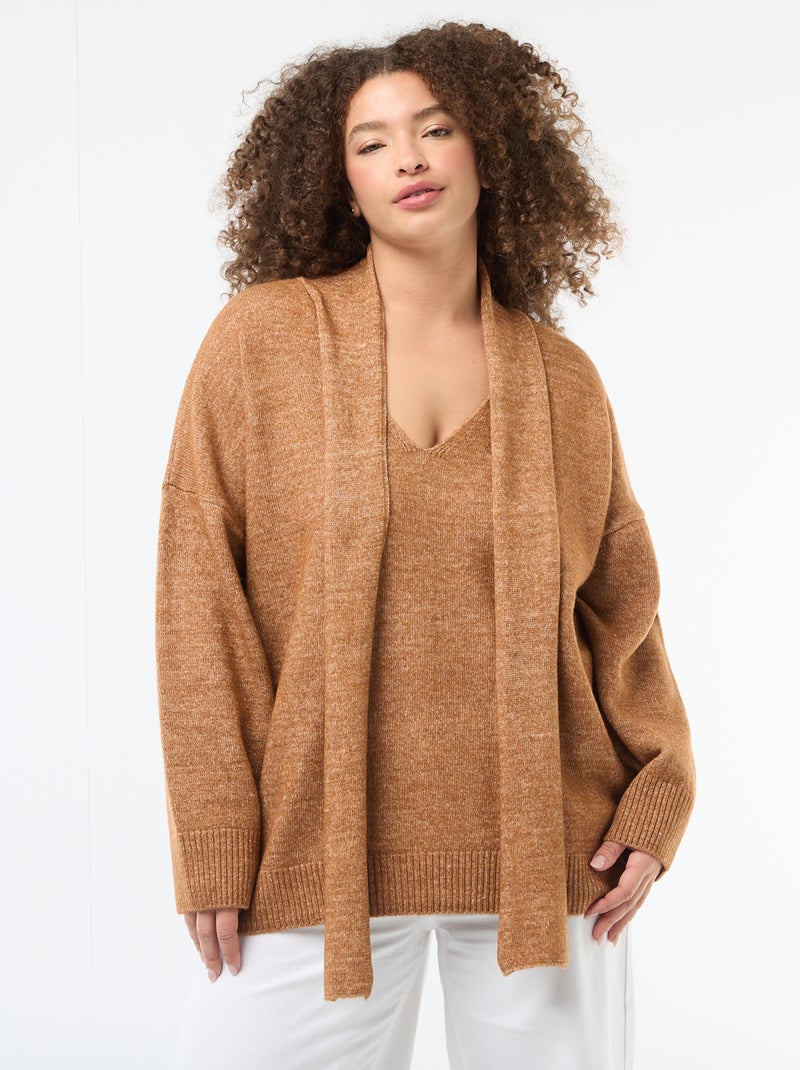 Maglione in maglia con sciarpa integrata Marrone - Kiabi