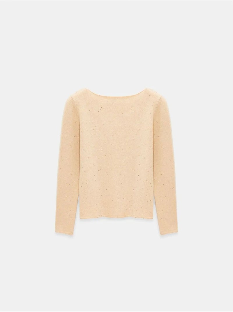 Maglione in maglia con scollo a barca e paillettes Beige naturale - Kiabi