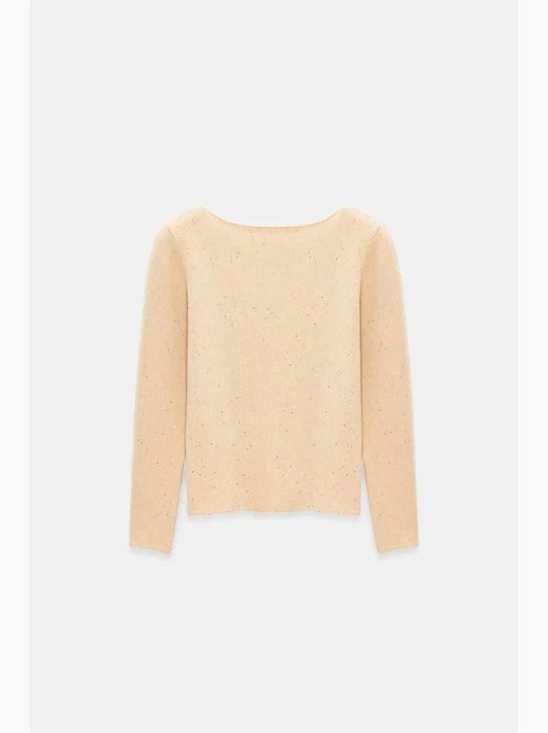 Maglione in maglia con scollo a barca e paillettes dilvin Beige naturale - Kiabi
