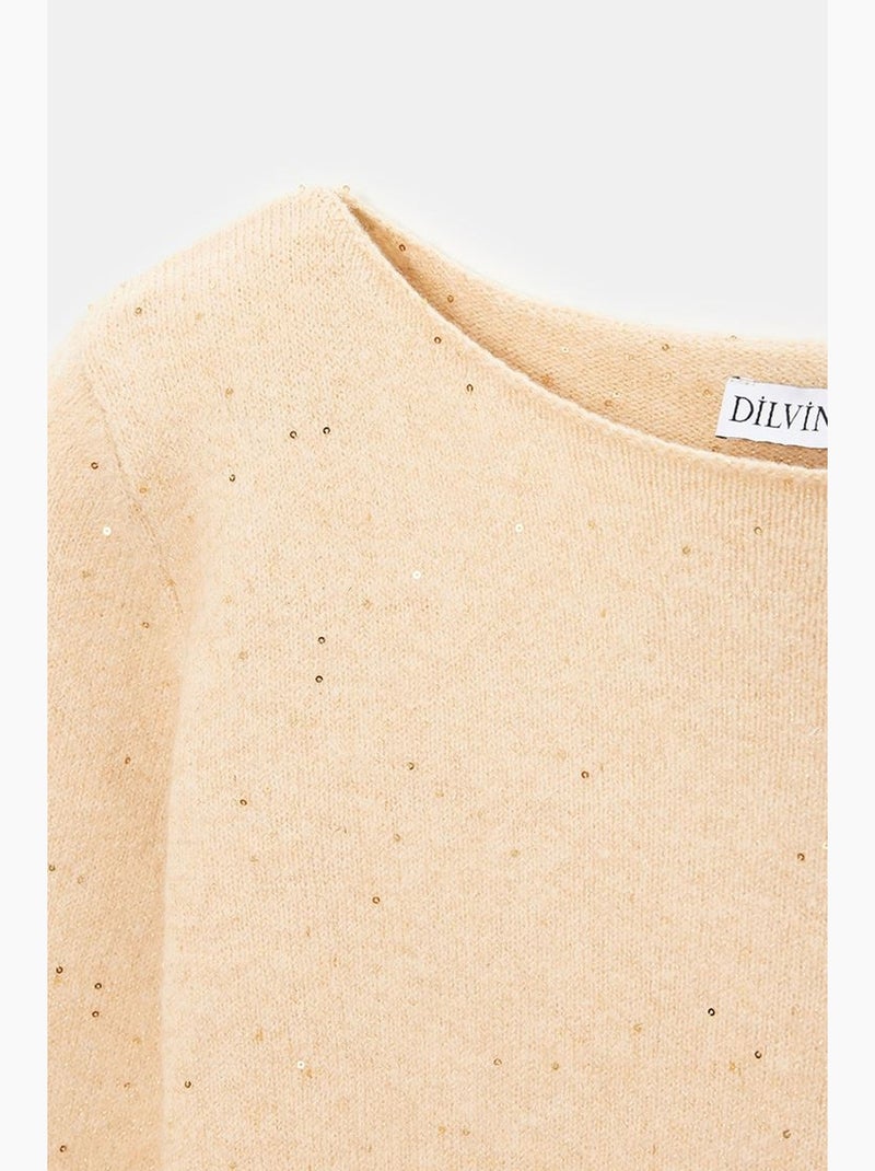 Maglione in maglia con scollo a barca e paillettes dilvin Beige naturale - Kiabi