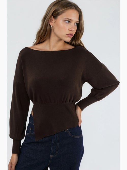 Maglione in maglia con scollo a barca effetto mercerizzato con dettaglio a spacco hiccup - Kiabi Maglione in maglia con scollo a barca effetto mercerizzato con dettaglio a spacco hiccup - Kiabi