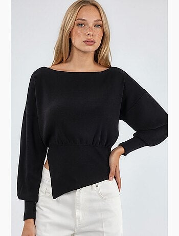 Maglione in maglia con scollo a barca effetto mercerizzato con dettaglio a spacco hiccup