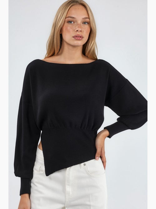 Maglione in maglia con scollo a barca effetto mercerizzato con dettaglio a spacco hiccup - Kiabi Maglione in maglia con scollo a barca effetto mercerizzato con dettaglio a spacco hiccup - Kiabi