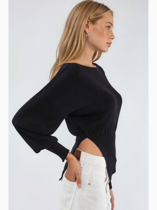 Maglione in maglia con scollo a barca effetto mercerizzato con dettaglio a spacco hiccup - Kiabi Maglione in maglia con scollo a barca effetto mercerizzato con dettaglio a spacco hiccup - Kiabi