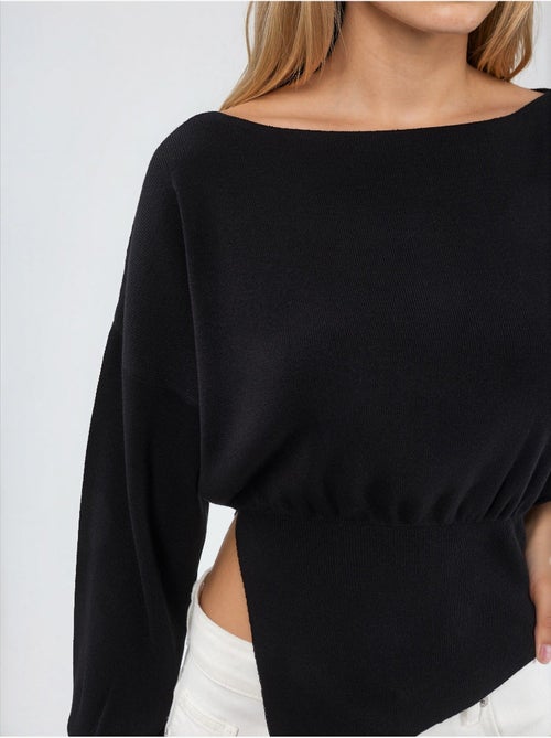Maglione in maglia con scollo a barca effetto mercerizzato con dettaglio a spacco hiccup - Kiabi Maglione in maglia con scollo a barca effetto mercerizzato con dettaglio a spacco hiccup - Kiabi