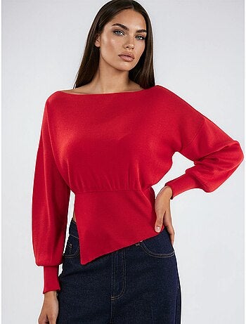 Maglione in maglia con scollo a barca effetto mercerizzato con dettaglio a spacco hiccup