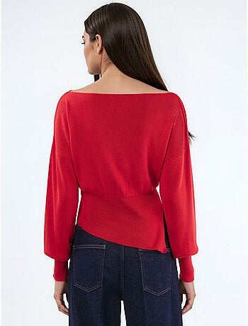 Maglione in maglia con scollo a barca effetto mercerizzato con dettaglio a spacco hiccup