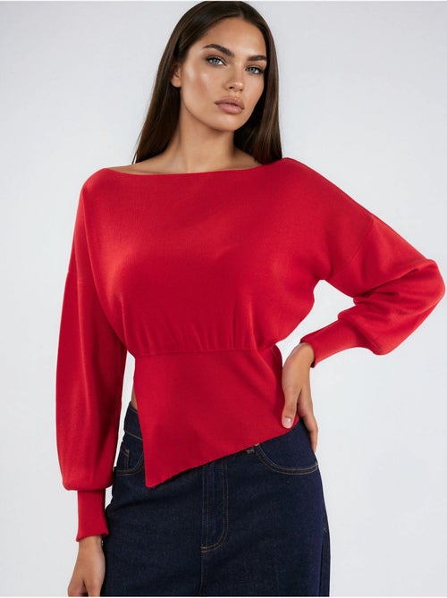 Maglione in maglia con scollo a barca effetto mercerizzato con dettaglio a spacco hiccup - Kiabi Maglione in maglia con scollo a barca effetto mercerizzato con dettaglio a spacco hiccup - Kiabi