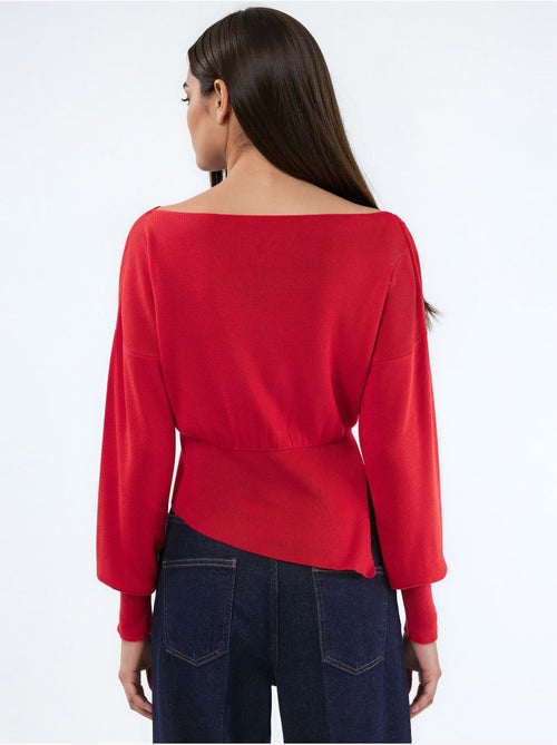 Maglione in maglia con scollo a barca effetto mercerizzato con dettaglio a spacco hiccup - Kiabi Maglione in maglia con scollo a barca effetto mercerizzato con dettaglio a spacco hiccup - Kiabi