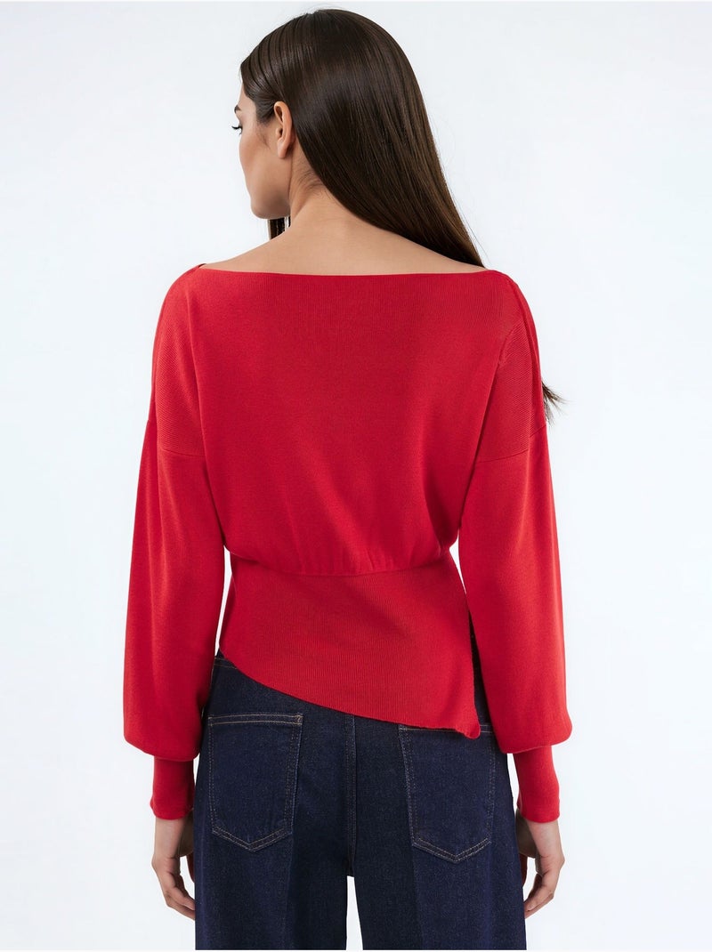 Maglione in maglia con scollo a barca effetto mercerizzato con dettaglio a spacco hiccup Rosso - Kiabi